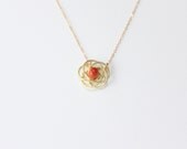 Swirl Wire with Coral bead - 14k gold filled necklace - delicate jewelry