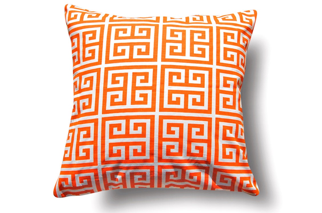Orange Greek Key Pillow with pillow insert 18X18 inch