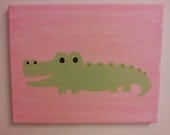 8x10 Original Acrylic Painting on Canvas - Baby Alligator on Pink Background - Personalized Handpainted Nursery Wall Art