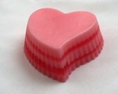 Three Pomegranate and Black Currant Glycerine and Goatsmilk Pink Heart layered soap bars by Lavish Handcrafted