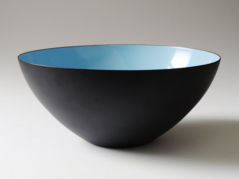 Original Vintage Enamel KRENIT Bowl Black & Baby Blue HERBERT KRENCHEL 1950s Danish Modern