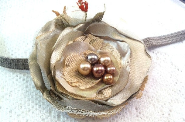 Rustic Fabric Flower, Satin Fabric Flower, Silk, Bridal Tulle, Singed Satin Flower, Hair Flower, Cabbage Rose, Women's Headband