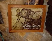 Custom framed solid cedar wood 15X18 man cave metal retro antiqued Indian Motorcycle sign oak finish country rustic wall hanging display