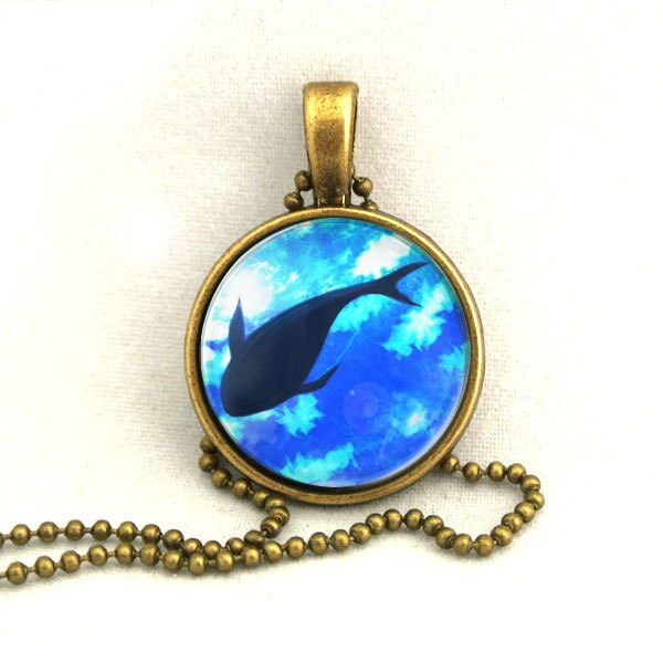 10% SALE Necklace Blue dolphin Deep Sea Art Pendant Gift