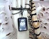 OWL, DAMASK, BLACK, Handmade Soldered Pendant (Med) and Necklace, Fireflyz Fireflies