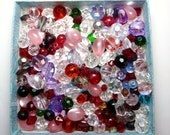 Assorted Beads Mix, Over 100 beads - Red, Pink, Clear, Blue, Green, Various Sizes, Supply Stash, UK seller