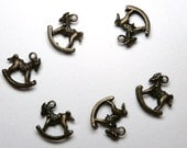5 Rocking Horse Charms, Bronze Charms, Fairytale Charms, Craft, Supplies, Silver, UK seller