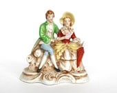 Occupied Japan Ceramic Statue Courting Couple Figurine Colonial Couple Maruyama Vintage Collectible Porcelain Home Decor