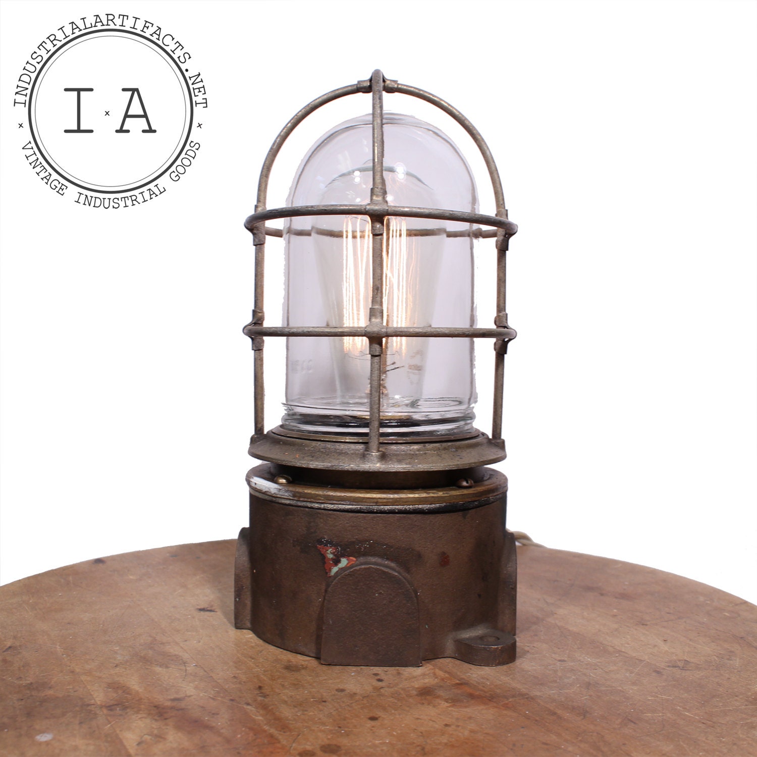 Vintage Industrial Marine Nautical Explosion Proof Brass Desk Table Lamp Lovell Steampunk