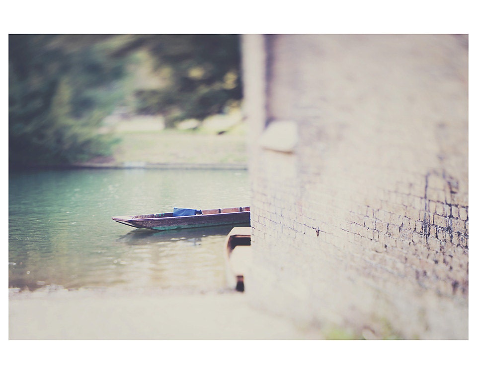 cambridge river punt color photo print - whimsical fine art landscape photography, nature, enchanting, dream, england, boat, travel - 14x11