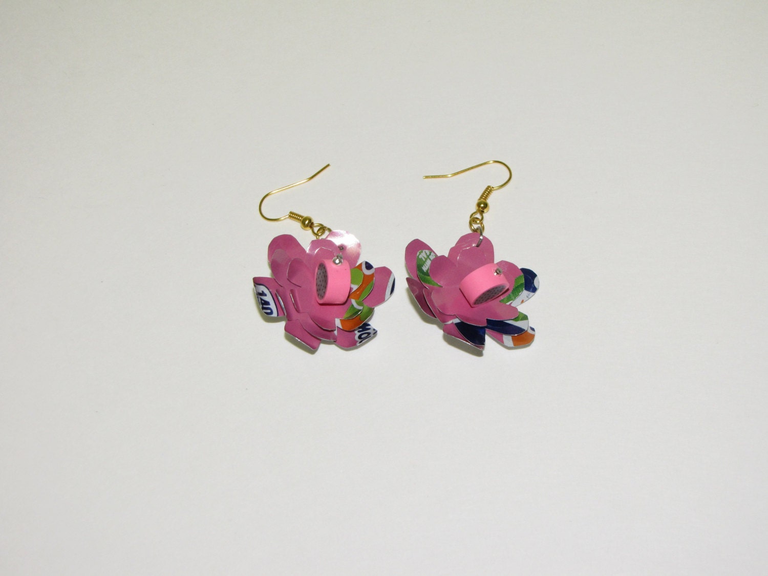 Soda can earrings - aluminum pop can jewelry pink
