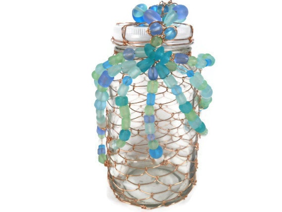 OOAK Recycled Mason Jar:   Wire Wrapped Storage Jar, Vase, Floating Candle Holder, Candy Jar