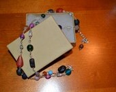 Multi colored beaded necklace, chain necklace, wire wrapped necklace, adjustable beaded necklace
