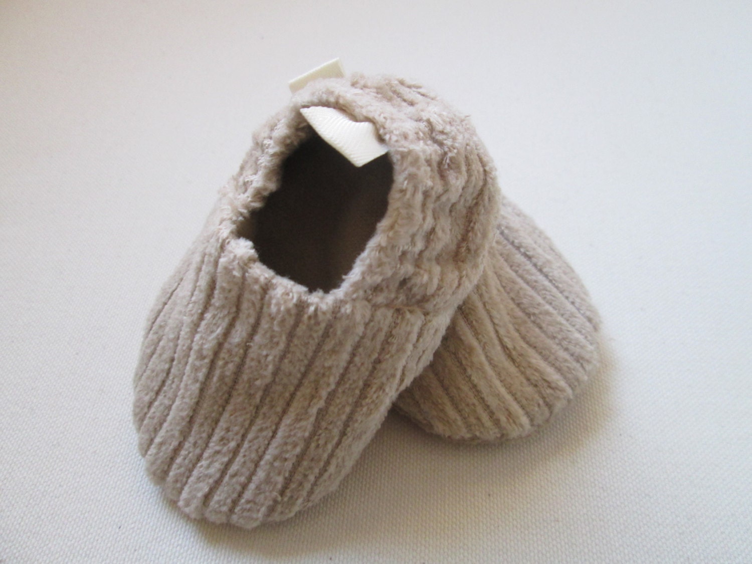 Tan Corduroy 100% Cotton Reversible Eco Baby Booties/Shoes