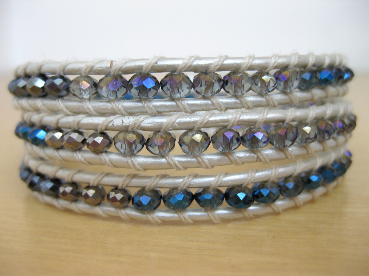 SALE White and Blue Crystal Wrap Bracelet