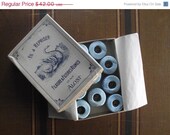 20% OFF Antique Box of 10 French Spools of Blue Darning Thread from Paris Vintage Supplies