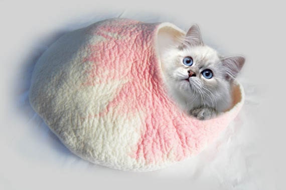 Cat Bed Cat Cave Cat House Felted Wool with FREE Cat Ball - Medium or small