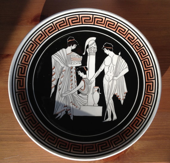 Greek porcelain plate vintage hand painted by
