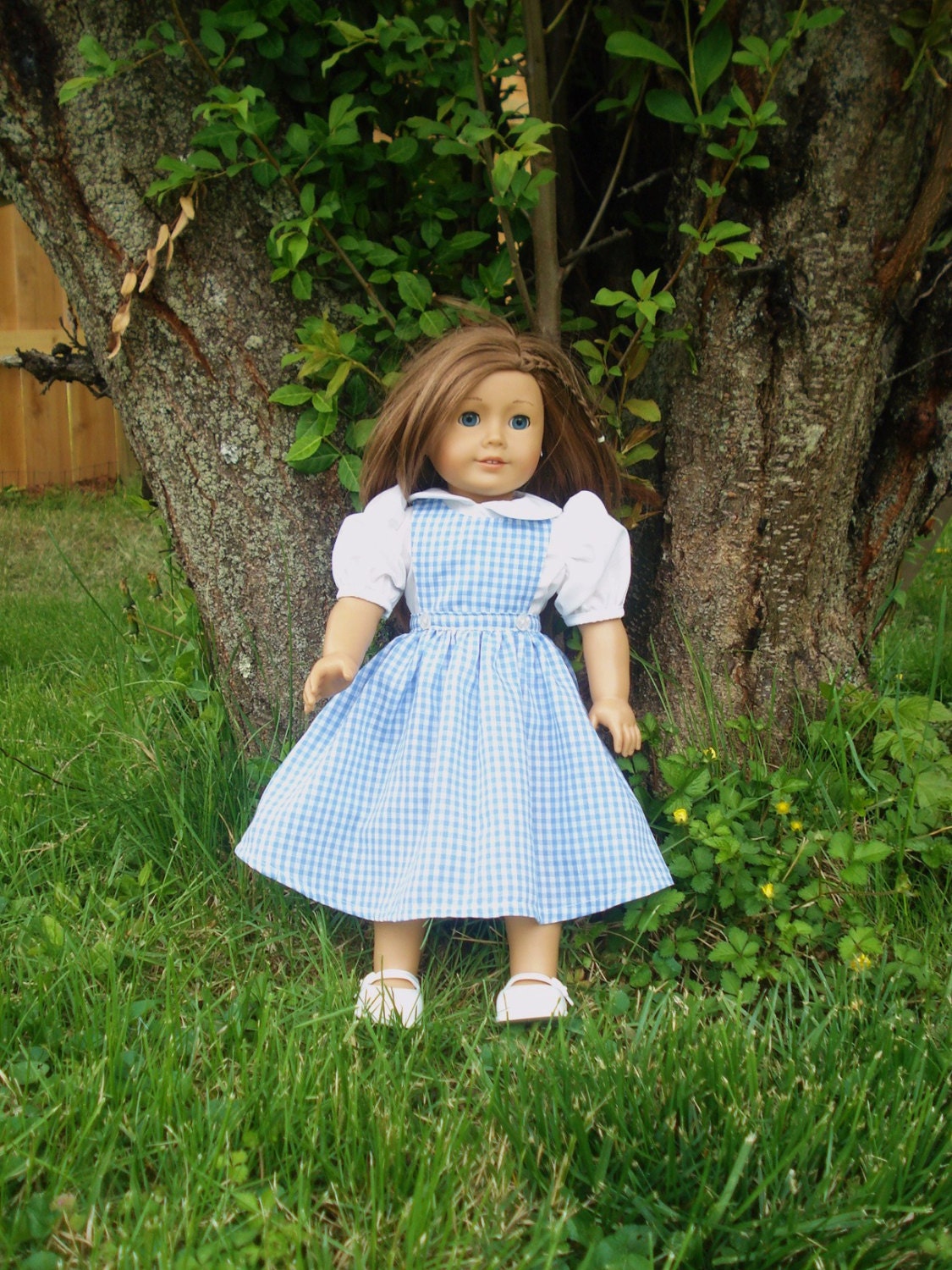 American Girl Doll Clothes, Dorothy Dress, Blue Gingham Jumper, White Blouse, 18 inch Dolls