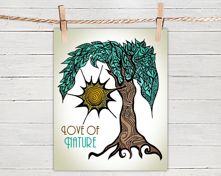 Poster Print 8x10 - Green Sunny Tree Quote - of Fine Art Illustration for Your Wall Decor