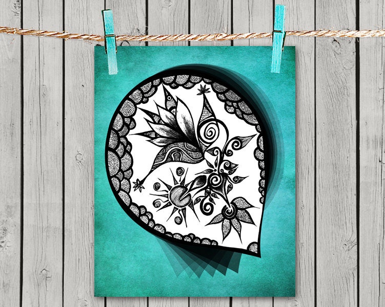 Poster Print 8x10 - Turquoise Teardrop - of Fine Art Illustration for Your Wall Decor
