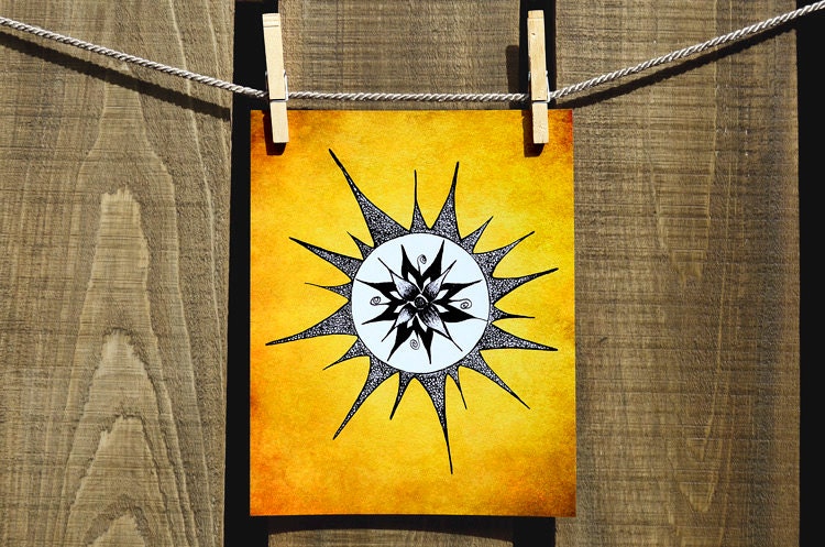Poster Print 8x10 - Yellow Sun Flower - of Fine Art Illustration for Your Wall Decor