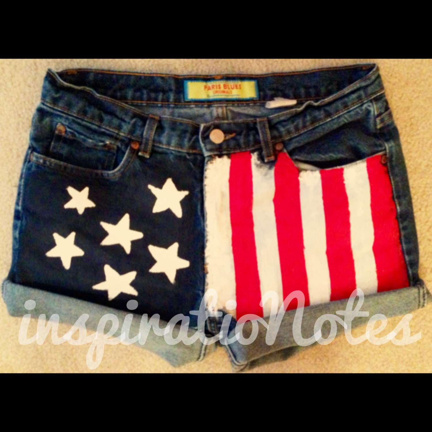 High Waisted American Flag Women's Shorts - Hand painted - 4th of July Summer  - 'Merica - Stars & Stripes