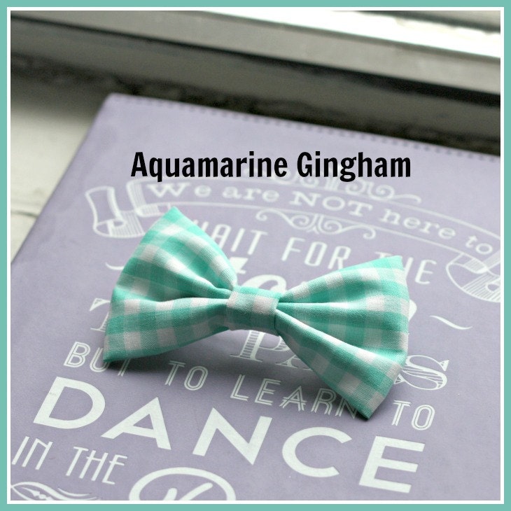 Aquamarine Gingham Preppy Hair Bow