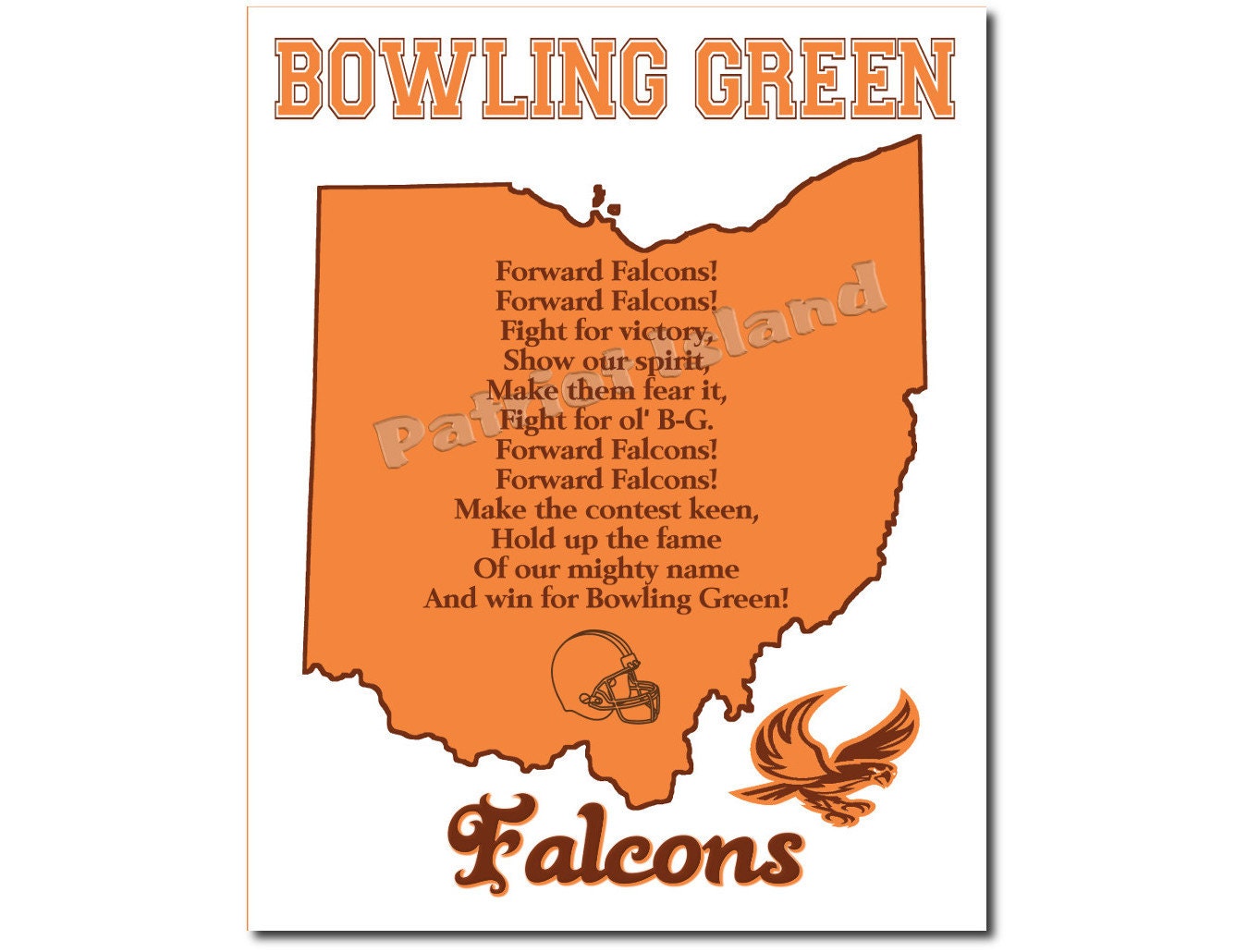 Bowling Green Falcons Football Art Print Ohio State Map Sports Fight Song Lyrics 8x10 BGSU