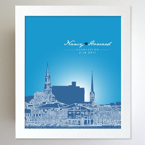 Personalized Anniversary Present / Charleston SC Skyline First Year Anniversary Gift / Present for Him Art Poster / Any Cityscape Available