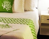 BED RUNNER, REVERSIBLE, Modern Chartreuse Chevron, Zig Zag/Coral, 106 x 19 Queen, King, Contemporary Hotel Look