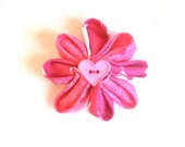 Children's Hair Bow - Flower Hair Bow Barrette - Pink Ballet  and Flower Print