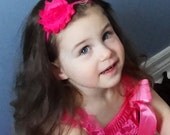 Baby Headband, HOT PINK Headband, Shabby Chic Roses Headband, Skinny Headband, Toddler Headband, Photo Prop, Baby Bows