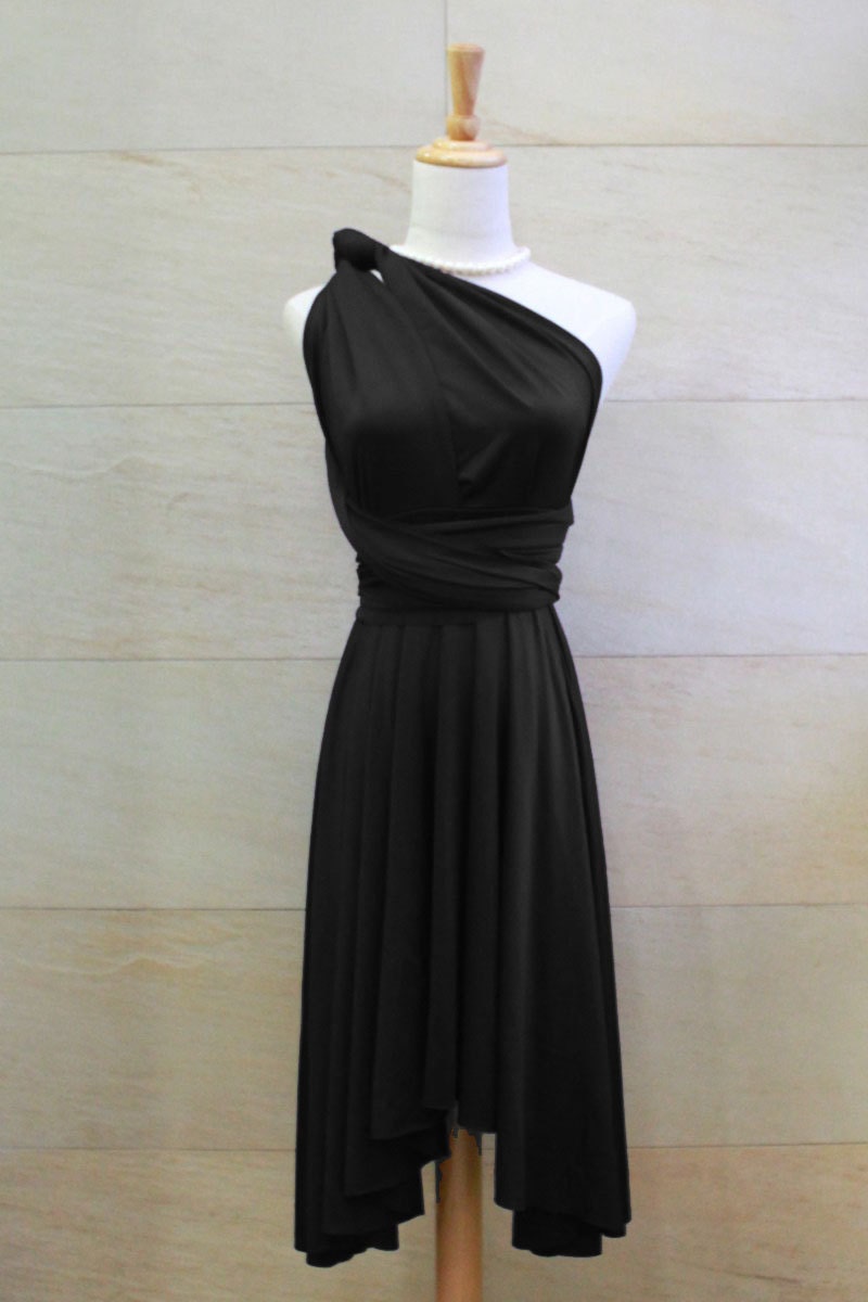 Bridesmaid Dress Infinity Dress Black Knee Length Wrap Convertible Dress Wedding Dress