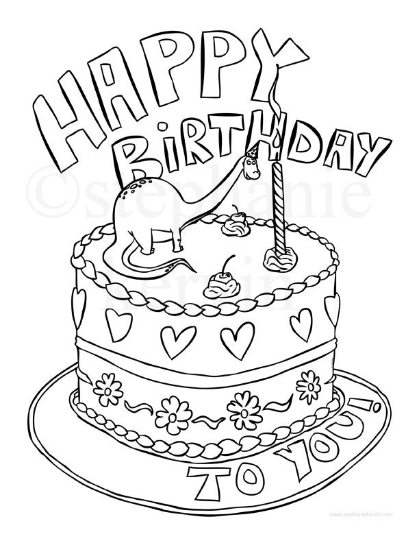 Happy Birthday Dinosaur Coloring Pages Sketch Coloring Page