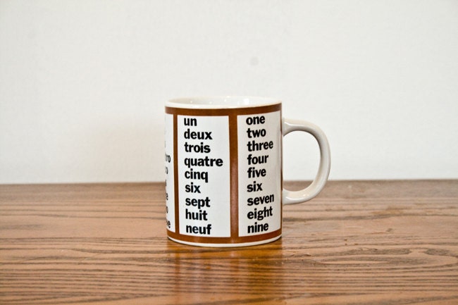 Vintage Multilingual Counting Mug in German, French, English, Spanish, & Japanese