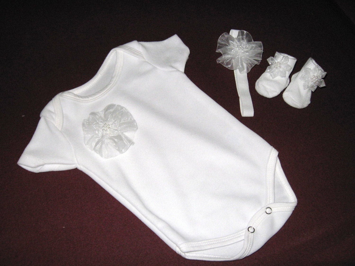 SALE  Christening Keepsake Set - Newborn To Three Month - White Christening Onesie Set - Sweet Onesie Christening Gift Set For Baby