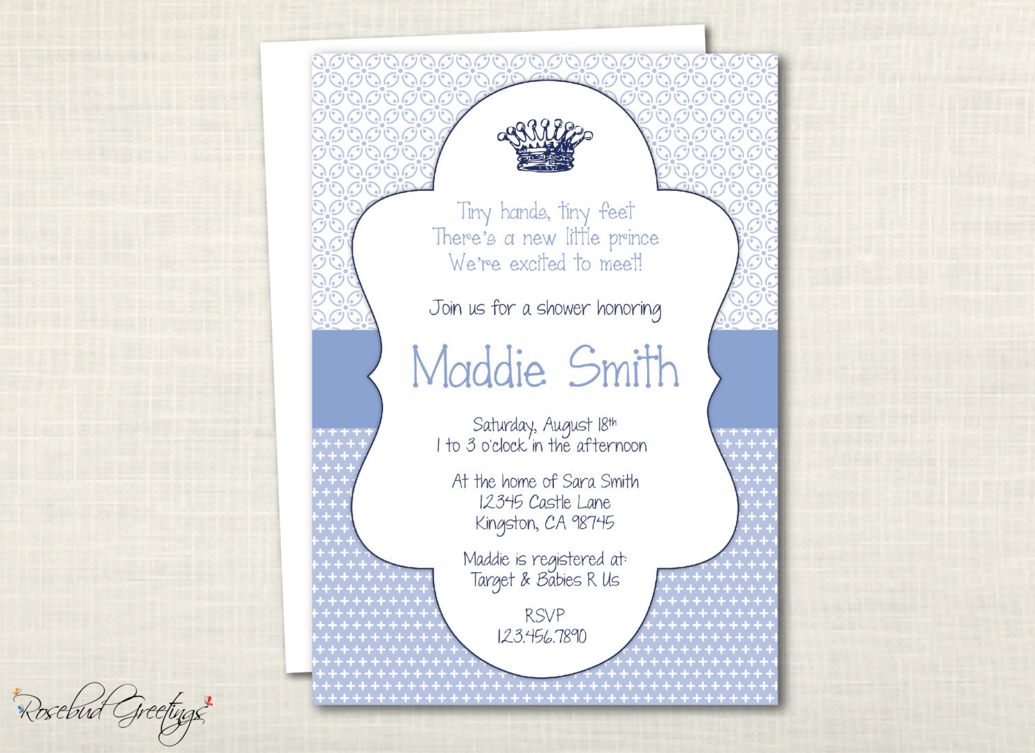 Prince Boy Baby Shower Invitation - royal, prince, blue, aqua, mint green, crown - digital file, printable Il_570xn