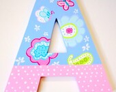 Nursery Wood letters Baby girl pink flowers paisley butterfly
