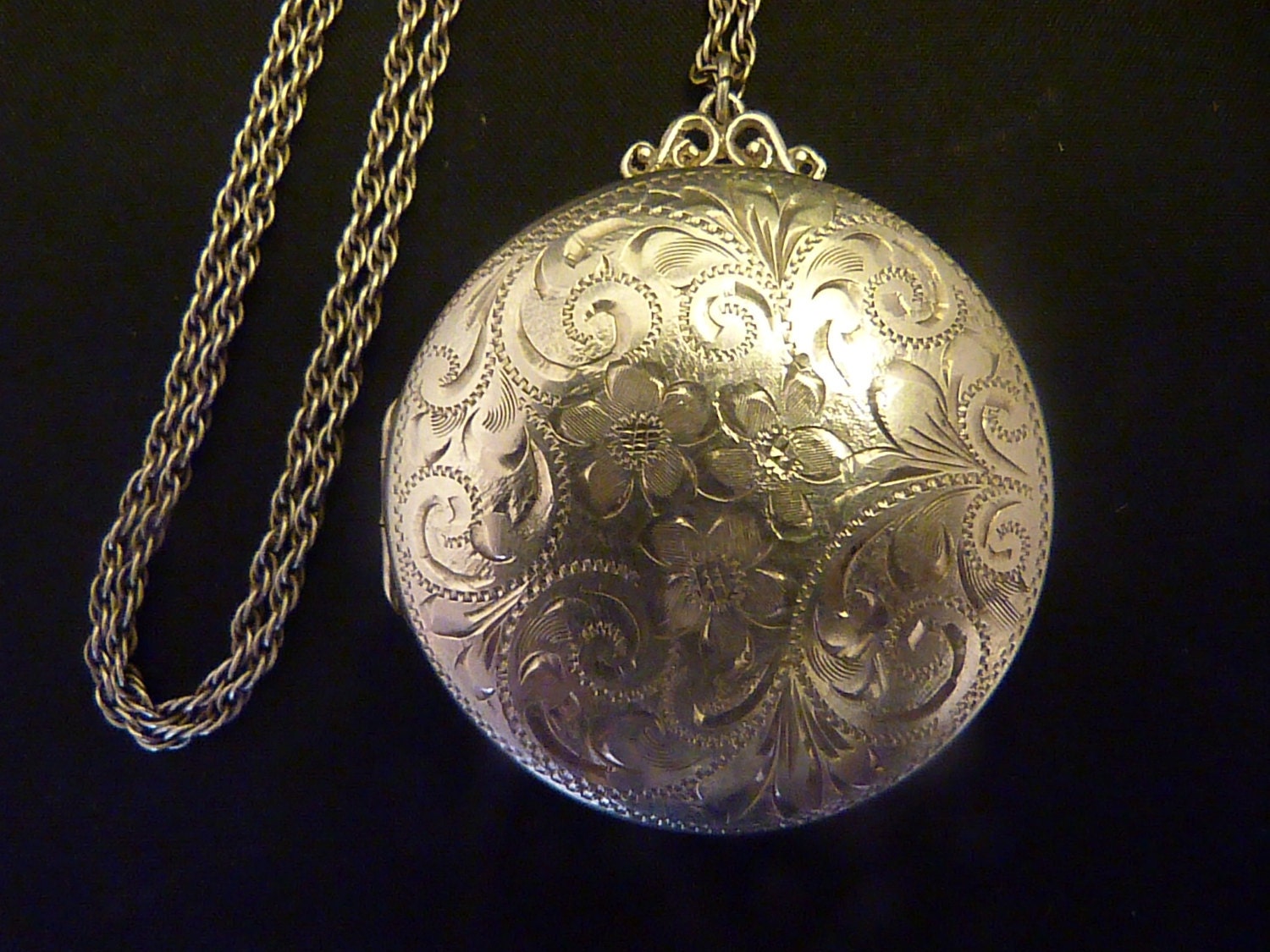 Antique sterling silver locket compact antique sterling silver necklace compact mirror powder compact
