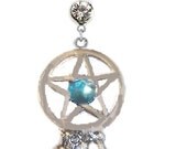 Silver Pentagram Star With Dangling Feather Charm - A Perfect Navel Belly Ring