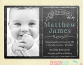 Baby Boy Birth Announcement - Modern Chalkboard Newborn Announcement- DIY Custom Printable