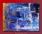 Original Abstract Acrylic Painting -- small 9x12" -- Stretched Canvas -- GOLDEN WATERFALL at SUNRISE -- Fine Art by Valentina - xAngelusNex