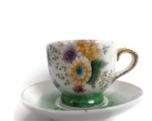 Tiny Teacup with Floral Painting / Teacup with Saucer / Hot Tea Month
