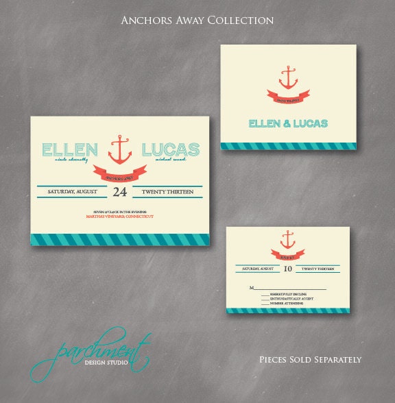 Anchors Away Double Sided Wedding Invitation - Nautical Invitation - Anchor Invitation
