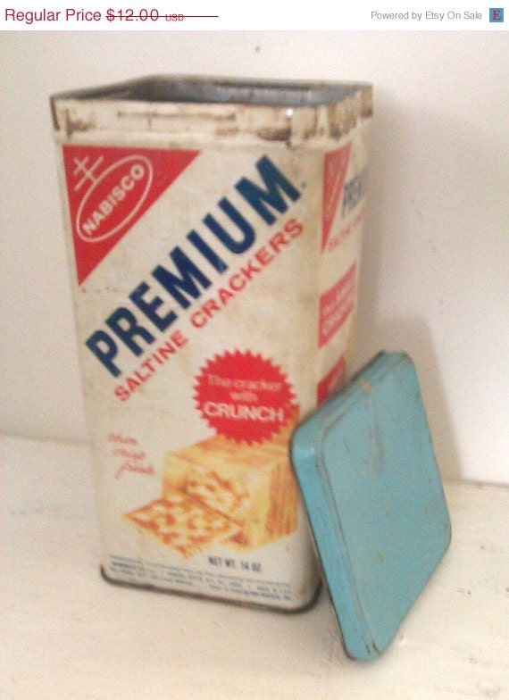 25% OFF SHOP SALE Vintage 60s Nabisco Premium Saltine Cracker Metal Tin Canister with Lid