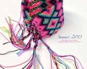 Handwoven macrame Mexican bracelet cuff in acrylic thread Summer Fashion beach wedding Set of two