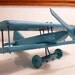 Vintage Mid Century Primitive Toy Blue Turquoise Plane Biplane Handmade Wooden with Landing Gear