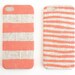 Iphone 5 case coral stripes on unbleached natural linen