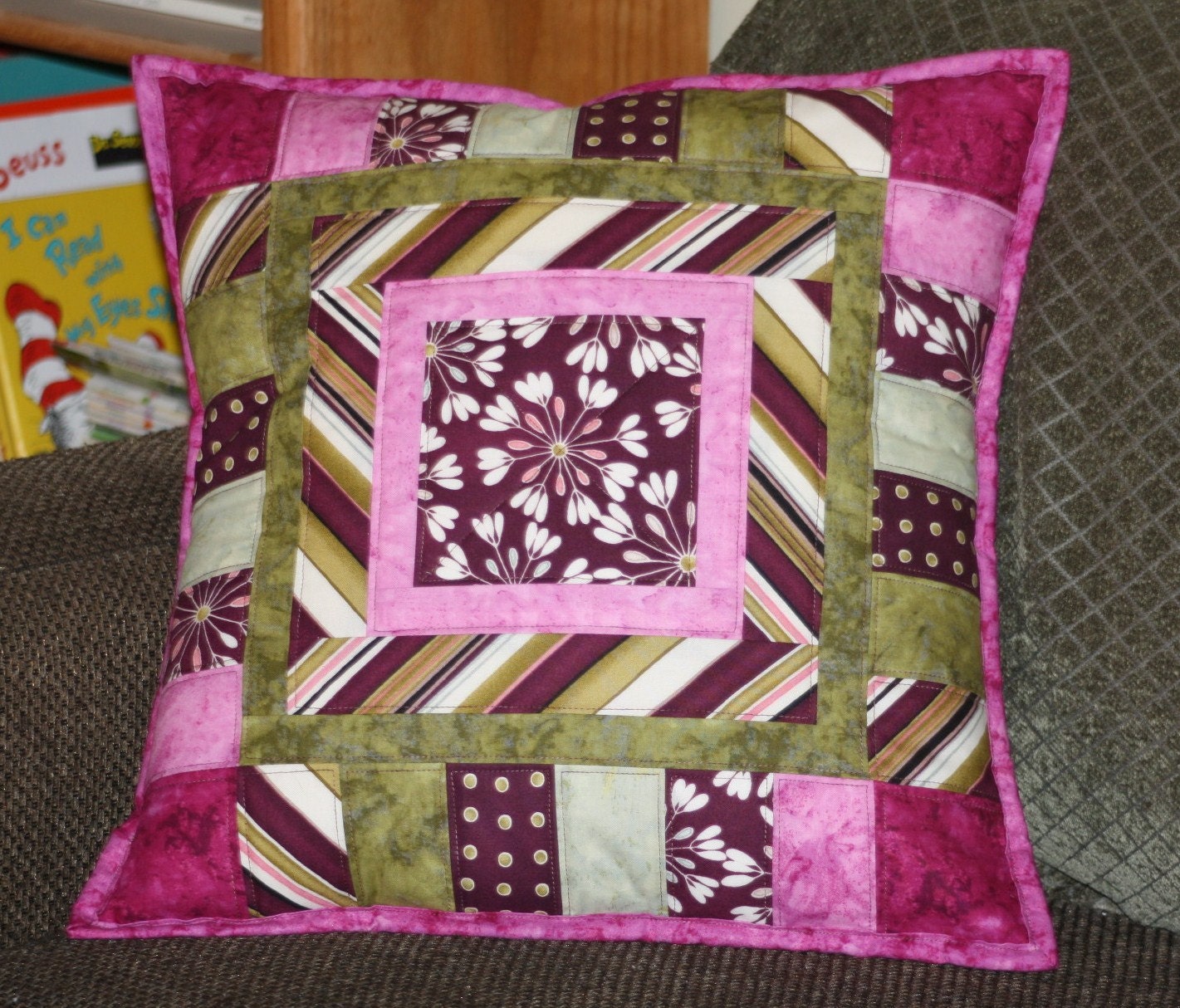 FLOWERS & STRIPES Patchwork Pillow